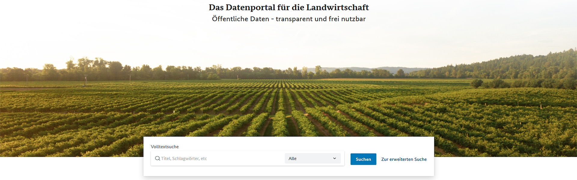 Screenshot der Webseite Zentrale Datenplattform für die Landwirtschaft 