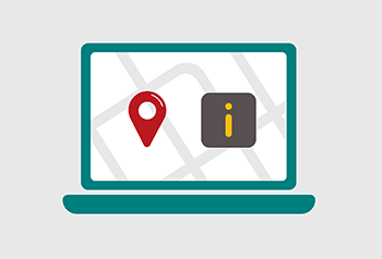 Geokompetenz stärken Illustration PC mit Karte Standort- und Infosymbol