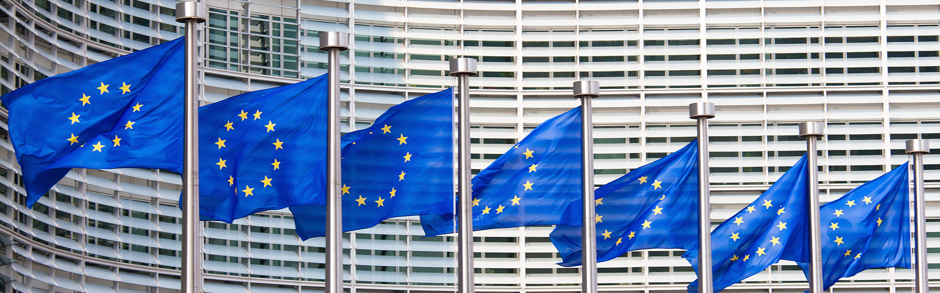 Europäische Kommission Europaflaggen vor Gebäude