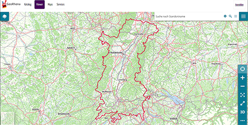Topografische Karte vom Gebiet des Oberrheingrabens