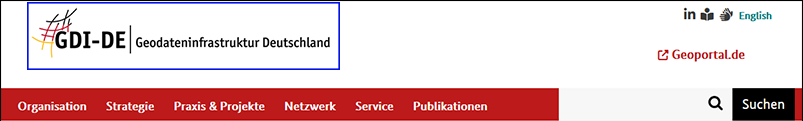 Screenshot Kopfleiste von www.gdi-de.org blauer Rahmen um das Logo