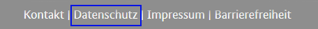 Screenshot des Footers mit blauem Rahmen um Datenschutz