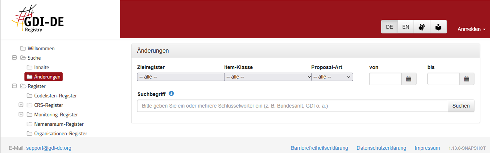 Webseite Navigation und Suchmaske