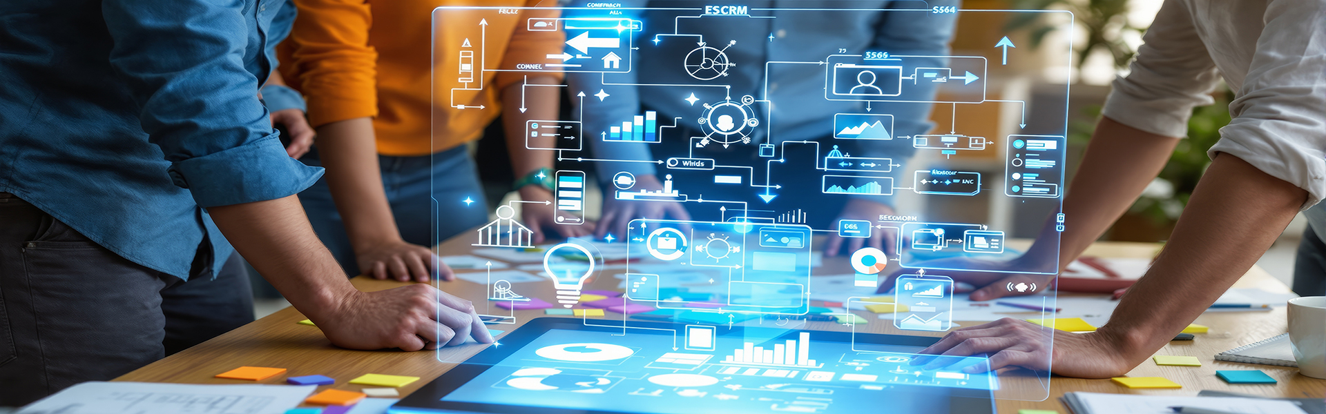 Besprechung mit Hologramm aus Tablett