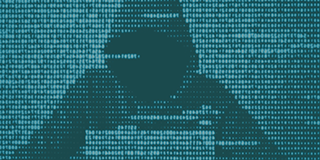 Schatten von Person mit Hoodie und Laptop