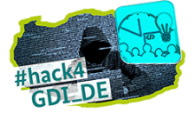 dunkle Gestalt in Hoodie, Uhr, Glühbirne Menschen und #hack4GDI_DE Schriftzug